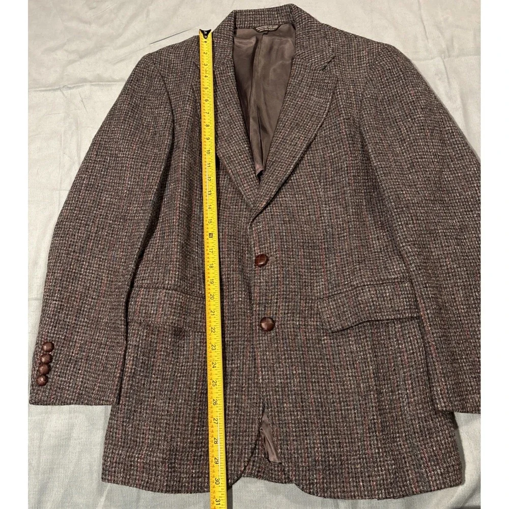 Harris Tweed Mens Wool Blazer Sport Coat Grey Brown Check USA Made 2 Button